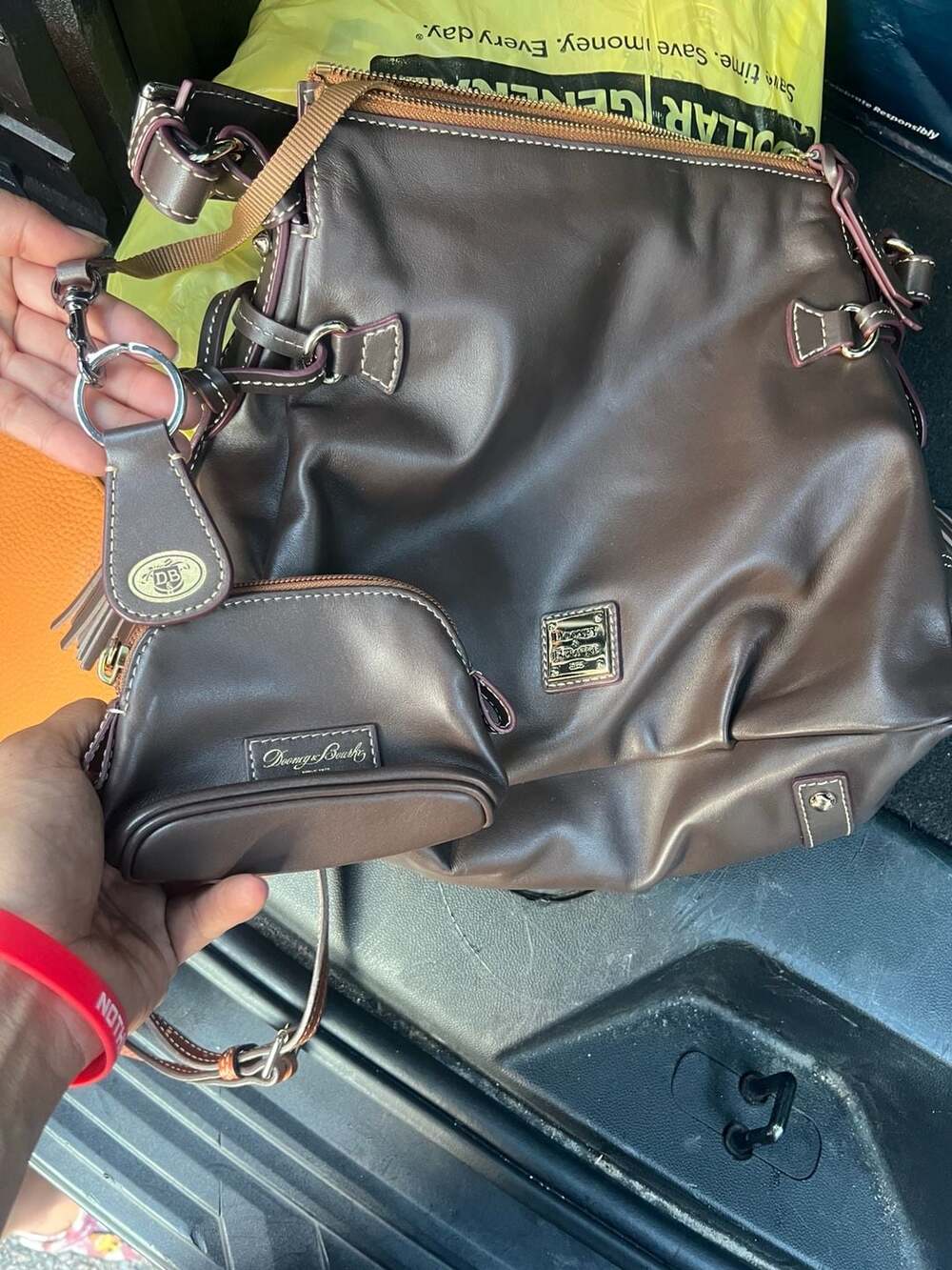 Dooney & Bourke Brown Leather Shoulder Bag with Pouch - Picture 3 of 5